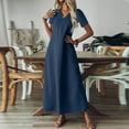 thumbnail image 6 of Evdexr Linen Dress Women Cotton Maxi Shirt Dress V Neck Short Sleeve Flowy Solid Colour A-Line Dresses Oversized Plus Size Loose Casual Dress with Pockets Navy 2XL, 6 of 7