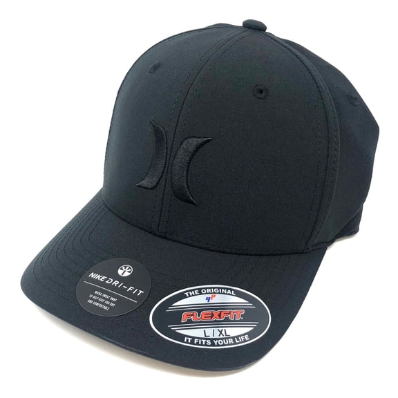 Hurley Men's Dri-FIT Cutback Flex Fit Hat Cap (Large/X-Large, Black/Black)