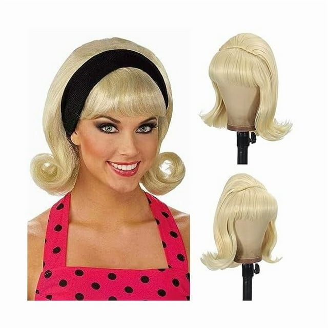 wonima44 Blonde Beehive Wig Women Vintage Retro Wig 50s 60s 70s Wig with Bangs for Women Synthetic Hair for Halloween Costume Party