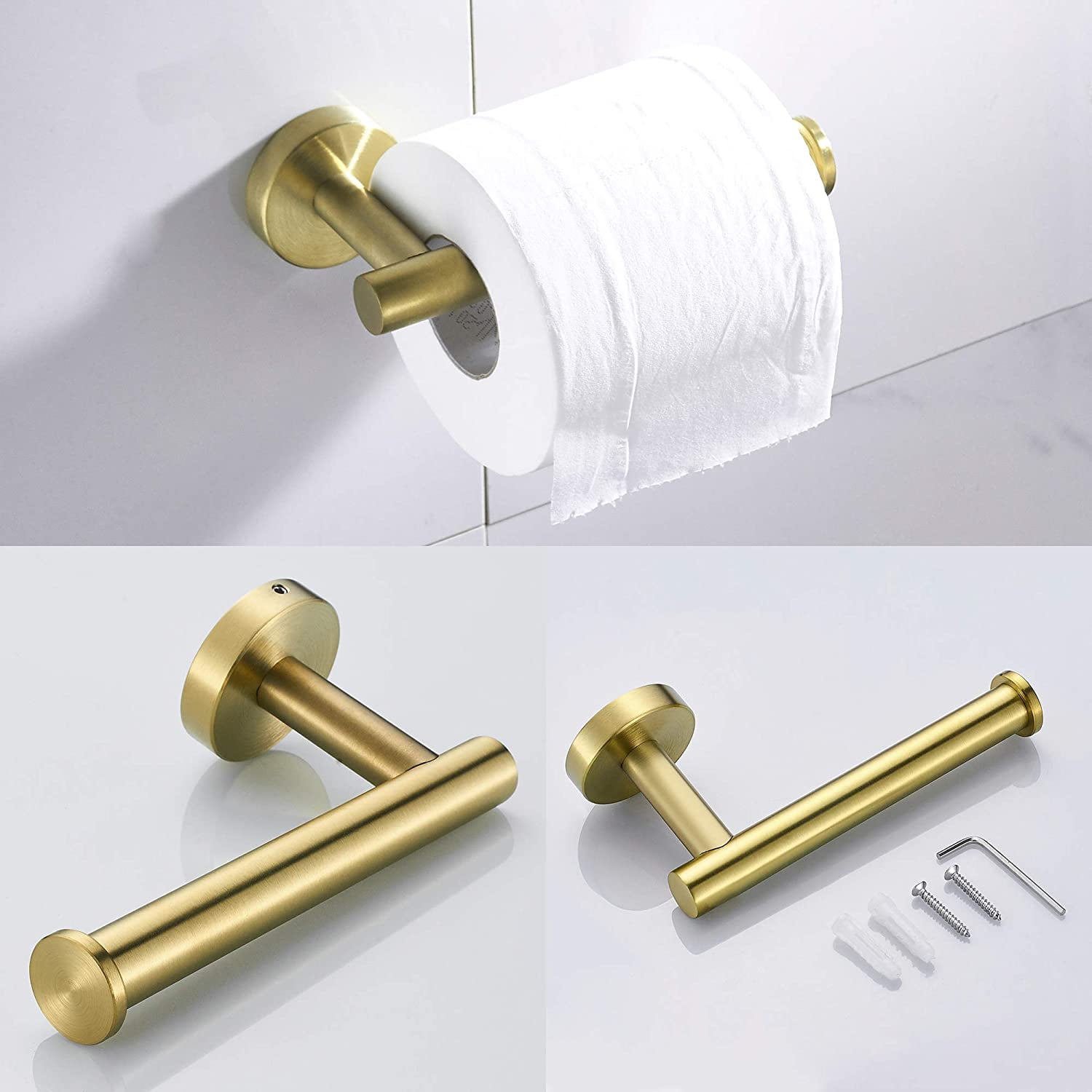 Private Jungle 3-Piece Bathroom Hardware Set Stainless Steel Towel Rack Set Round Wall Mounted, Robe Towel Hooks Bathroom Accessories Towel Bar Set,Brushed Gold Private Jungle 3-Piece Bathroom Hardware Set Stainless Steel Towel Rack Set Round Wall Mounted, Robe Towel Hooks Bathroom Accessories Towel Bar Set,Brushed Gold