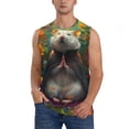 thumbnail image 2 of Lsque Colorful Flower Meditating Hamster Print Men's Cotton Blend Sleeveless Muscle Shirts (S-3XL)- Moisture Wicking, Odor Protection, UPF 30+,Small, 2 of 8