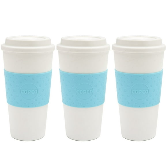 Copco Acadia Travel Mug With Non Slip Sleeve Double Wall Insulation BPA Free 16 Oz Pack Of 3, Azure Blue New