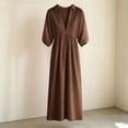 thumbnail image 6 of Odbmxy Womens Dresses Maxi Fall Cotton Linen 3/4 Sleeve Tent Oversized Puff Sleeve Collared Beach Women's Shirt Dress, 6 of 7
