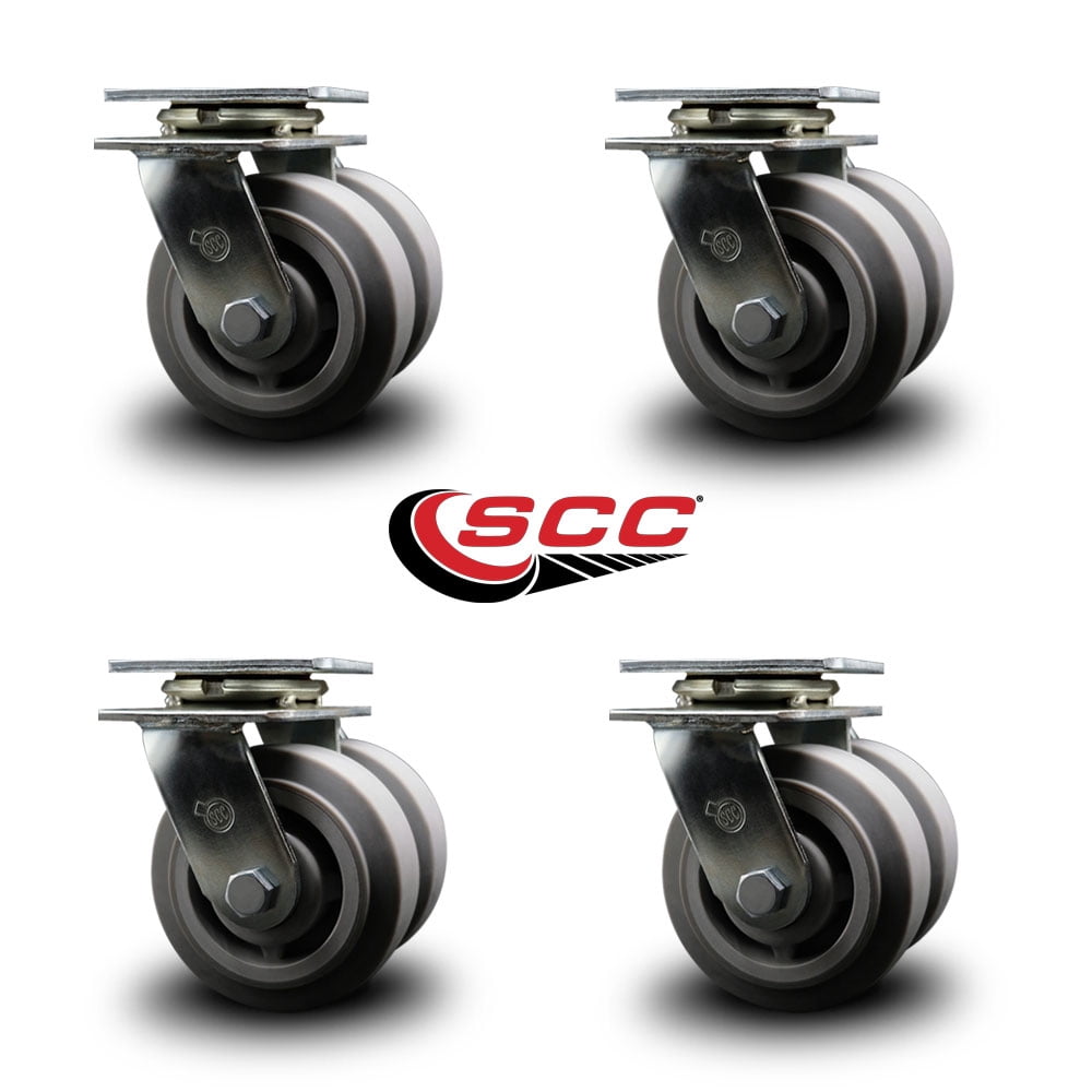 5 Inch Dual Thermoplastic Rubber Wheels Swivel Caster Set with Roller Bearings