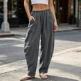 thumbnail image 2 of ZToonmas Women's Solid High Waisted Balloon Pants Cotton Casual Baggy Trousers with Pockets for Beach and Lounging, 2 of 7