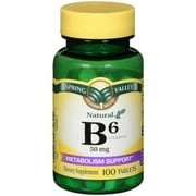 Spring Valley: Natural 50 Mg Metabolism Support B6 Vitamin Dietary Supplement, 100 Ct