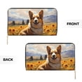 thumbnail image 3 of Leather Thin Slim Wallets for Women Men - Cute Corgi Sunflower Clutch Card Wallet for Women Men with Zipper, 3 of 7