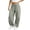 Gray, variant on Womens Solid Color Elastic High Waist Convertible Cuff Casual Pants Spring Summer Daily Trousers with Side Pockets Beige S
