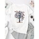 thumbnail image 2 of Camiseta básica de verano para mujerWomen's Colorful Butterfly Tree Print Tee - Casual Crew Neck Short Sleeve T-Shirt, Stretchy & Machine Washable, Perfect for Summer, Creative, Colorful Butterfly T, 2 of 6