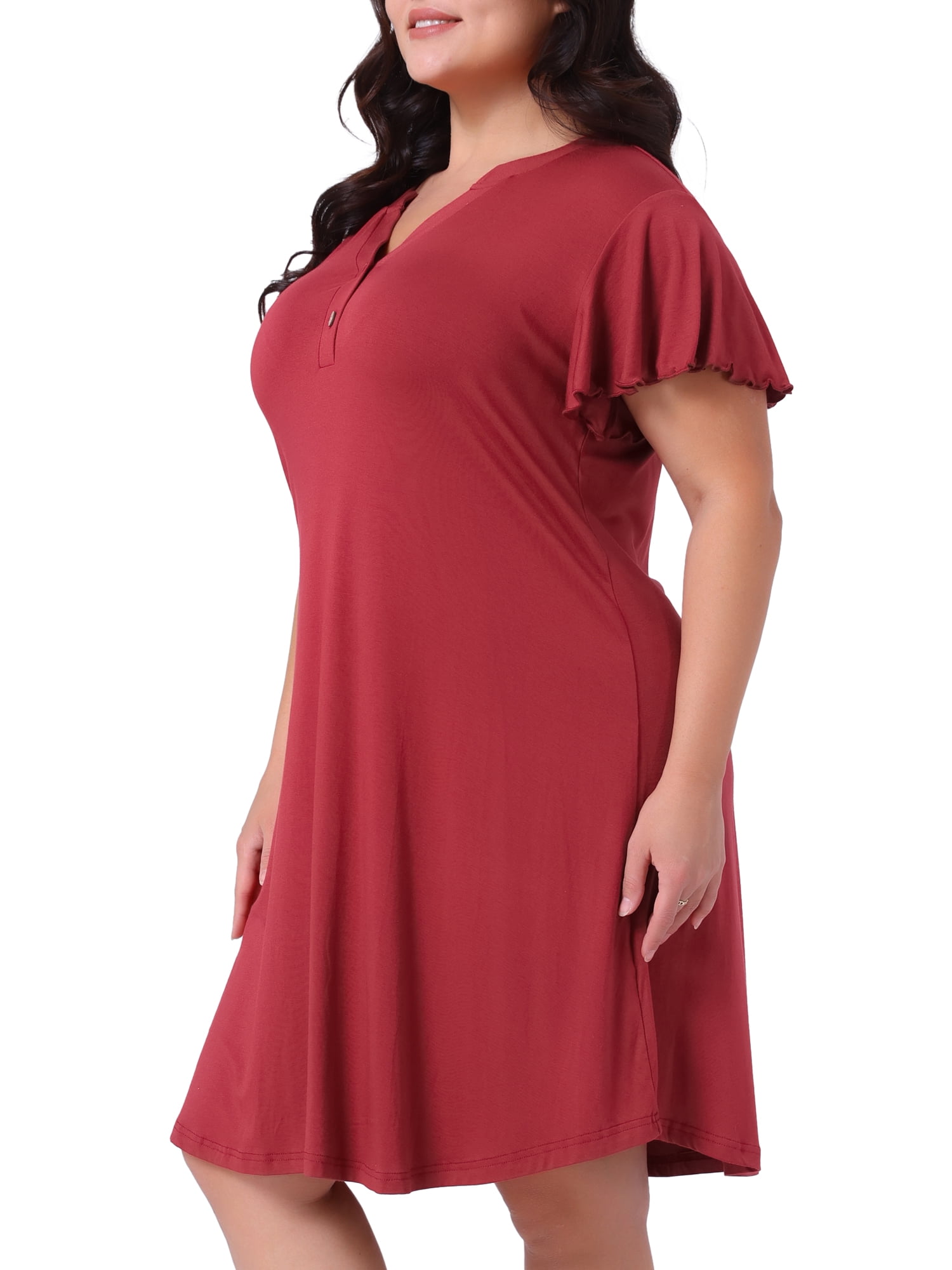 DARING DIVA Women's Plus Size V Neck Ruffle Short Sleeve Nightgowns 1X Burgundy