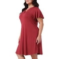 thumbnail image 2 of DARING DIVA Women's Plus Size V Neck Ruffle Short Sleeve Nightgowns 1X Burgundy, 2 of 5