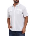 thumbnail image 5 of INSPIRE CHIC Men's Solid Short Sleeve Button Down Chest Pockets Linen Shirt L White, 5 of 6