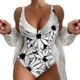 thumbnail image 1 of Gibobby Traje de baño de una pieza Bañador de bikini con estampado de flores y cuello en V para mujer(Blanco,M), 1 of 3