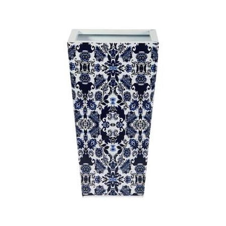 18 in. Oriental Classic Metal Planter  Blue & White