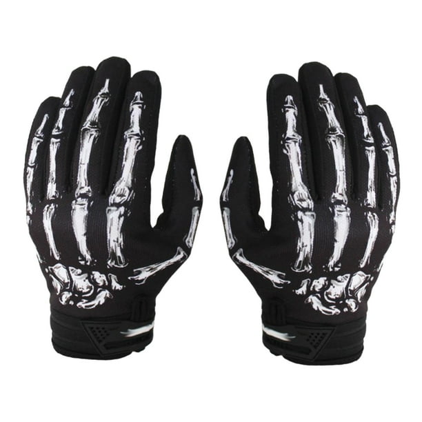 Guantes de cicleta con patrón de esqueleto, guantes de completo, transpirables, antideslizantes, para hombres y mujeres, versátiles Talla S