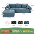 thumbnail image 2 of 108" Cloud Couch Sectional, Deep Seating Modular Sofa with L-Shaped Chaise, Boneless Upholstered Corduroy Sectional for Living Room or Apartment, No Assembly Required (Blue, Chaise Ottoman), 2 of 20