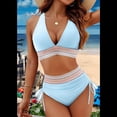 thumbnail image 2 of Bikini de 2 Piezas para Mujer, Traje de Baño de Cintura Alta con Cuello Halter y Cintura Alta, Color Azul , Talla L, 2 of 7