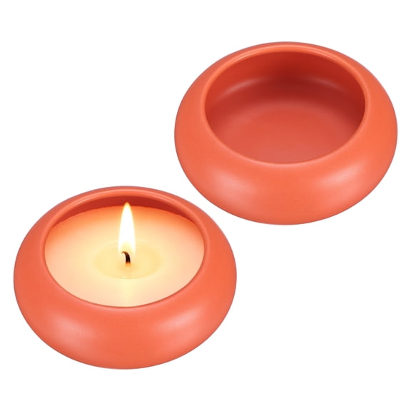Uxcell 2Pcs Soporte para Velas de Té en Forma de Piedra, Soporte para Velas de Té de Cerámica Hecho a Mano Decorativo Acento Calmante para Centro de Mesa de Boda, Rojo