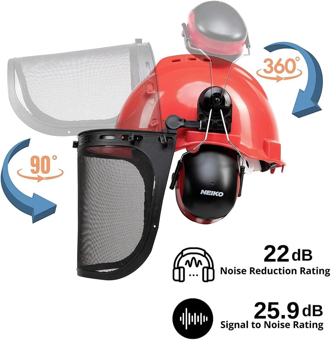 NEIKO 53889A Safety Face Shields, Forestry Helmet with Shield and Earmuffs, Chainsaw Helmet with Face Shield, Hard Hat Safety Gear Equipment, Protective Face Shield & Mesh Shield for Face Protection