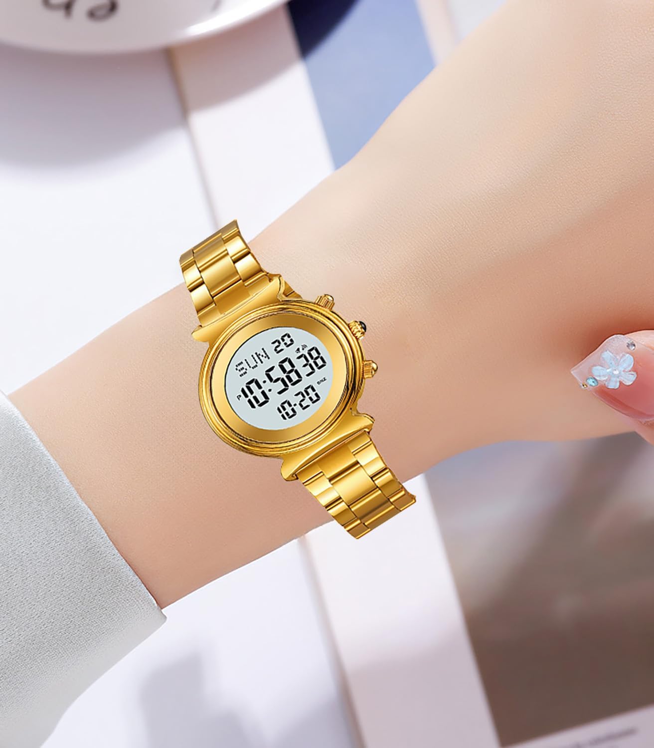 Women's Digital Watch Stainless Steel Watch for Women Waterproof Dual Time Date Watch Women's Business Watch
