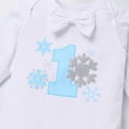 thumbnail image 4 of IBTOM CASTLE Toddler Baby Boy Winter Snowflake 1st Birthday Outfits Set Long Sleeve Romper Long Pants Suspenders Crown Fall Winter Clothes for Cake Smash Photo Props 1 Year White & 4pcs, 4 of 8