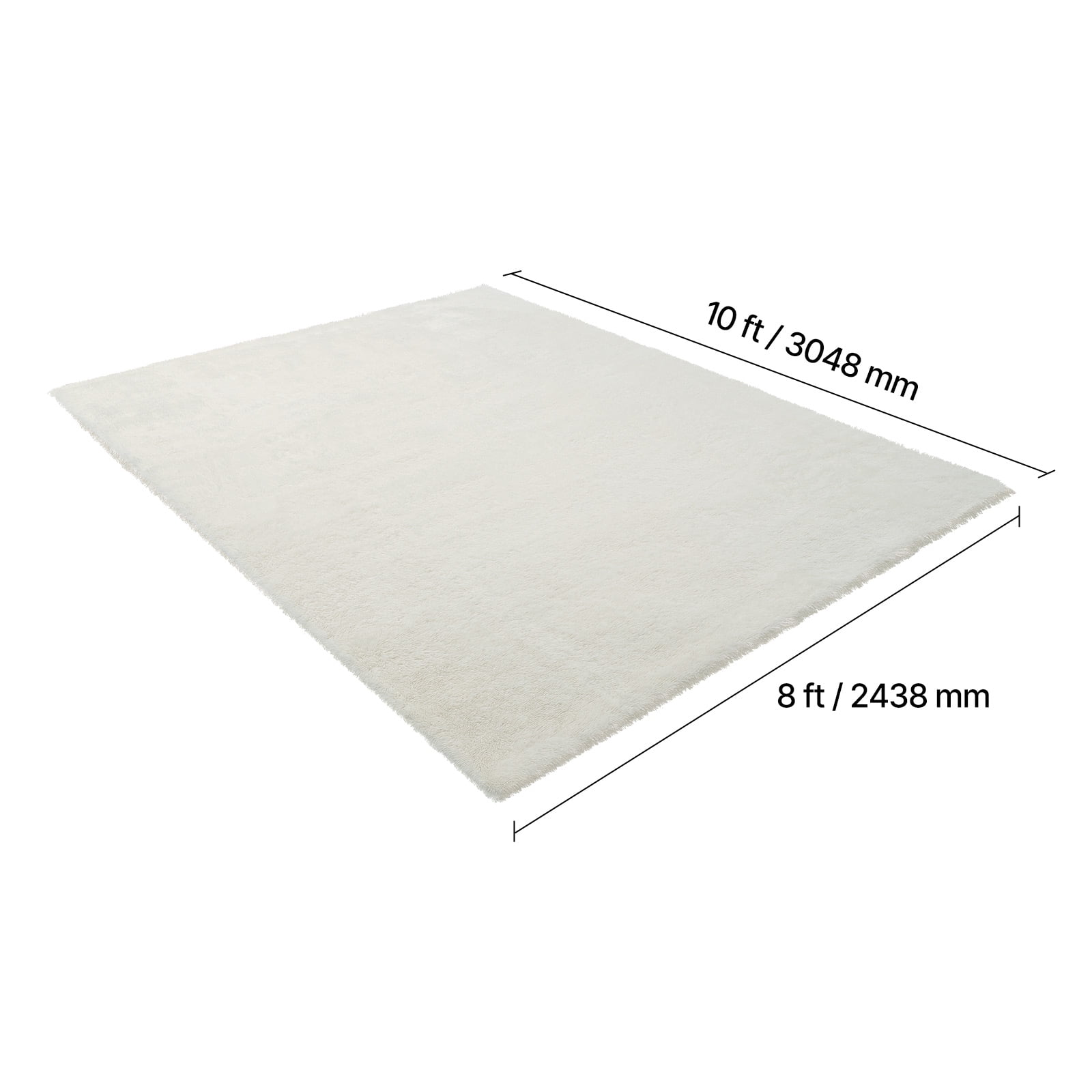 KFFKFF Indoor Plush Area Rugs, 8 x 10 ft Soft Carpet, Furry Shag Rugs for Living Room, Bedroom, Sunroom, Modern Home Decor, Non-Shedding, Non-Woven, Slip-Resistant, Ivory White