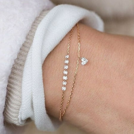 Double Heart Bracelet - Outtop Fashion Double Layer Heart Crystal Bracelet Women Engagement Wedding Jewelry