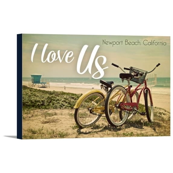 Newport Beach, California - Bicycles & Beach Scene - I Love Us - Lantern Press Photography (24x16 Gallery Wrapped Stretched Canvas)