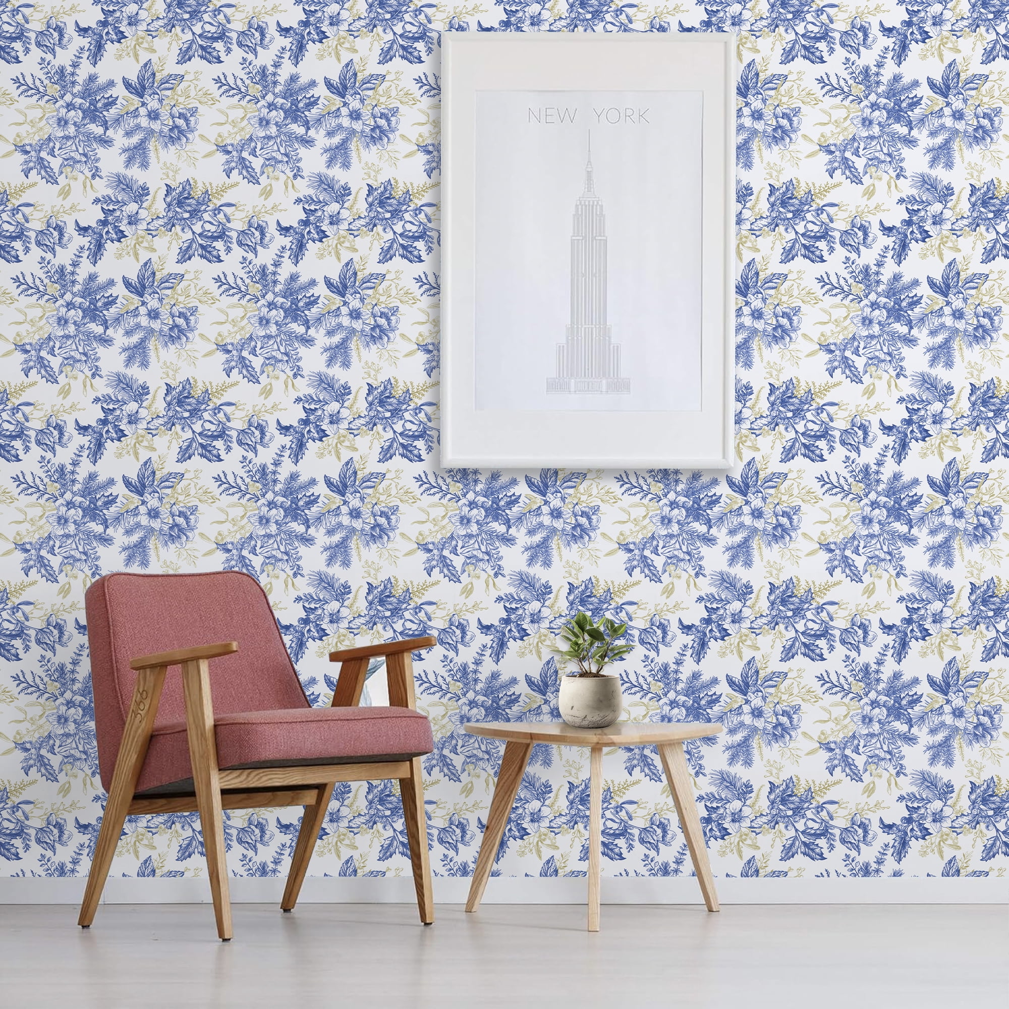 Abyssaly Blue Floral Wallpaper Peel and Stick Wallpaper 17.3" × 393.7" Self Adhesive Removable Wallpaper Vintage Flower Vinyl Wall Paper for Home Decor