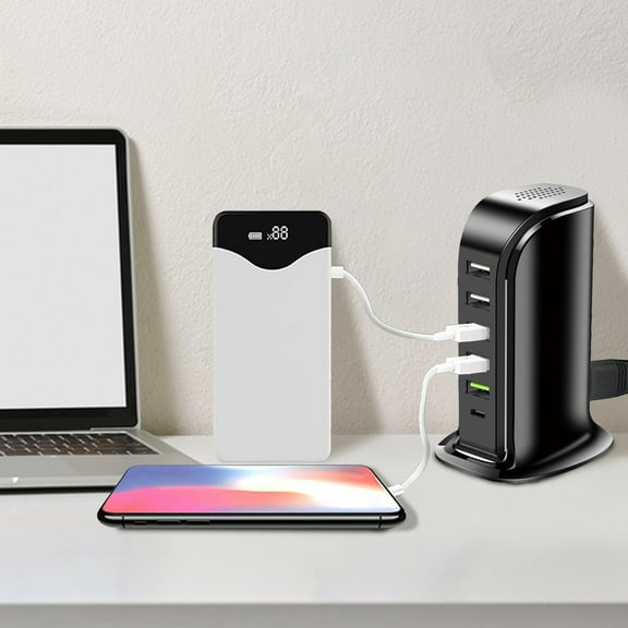 40W Multi-Device Charger Station with 6 Ports (5 USB/Type-C) – Smart Fast Charging Hub for iPhone, iPad, Samsung, Tablets, Home Office (ETL-Certified Overheat Protection)