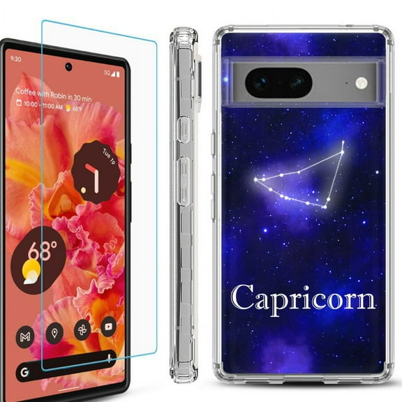 OneToughShield ® Compatible with Google Pixel 8, Shockproof Phone Case, with Tempered Glass Screen Protector - Capricorn