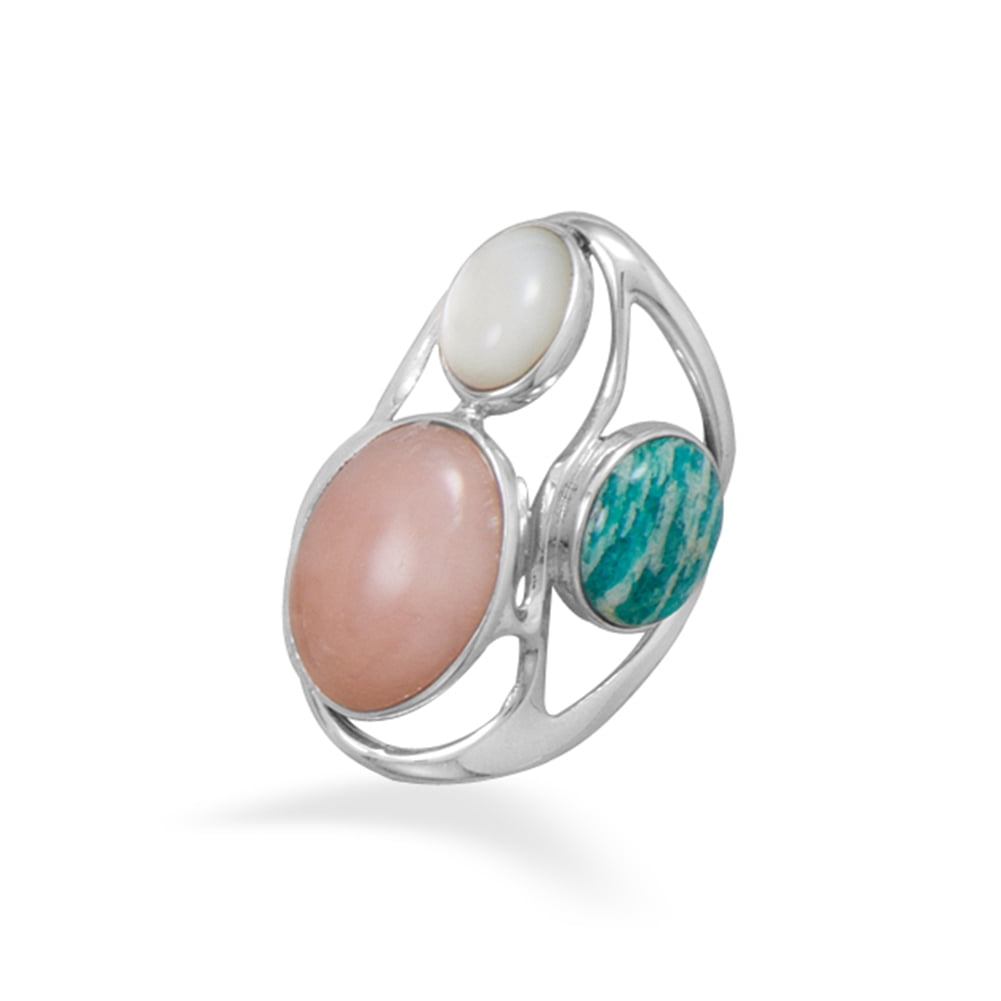 Designer Ring with Amazonite, Pink Opal, and Mother of Pearl Sterling Silver by unknown