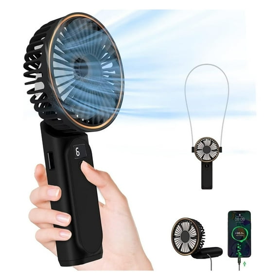 Portable Handheld Fan, Portable Fan Rechargeable, 4000mAh, 180° Adjustable, 6 Speed Wind, Display Electricity in Real Time, USB Rechargeable Foldable Fan, Quiet Personal Fan as Power Bank