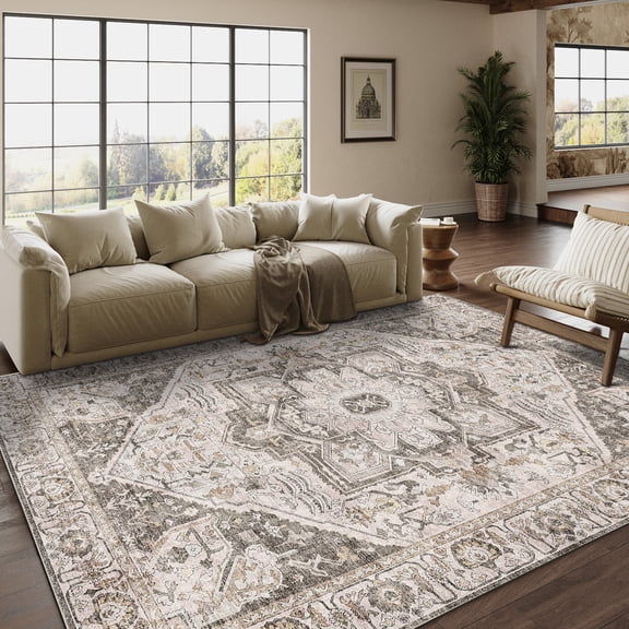 BERTHMEER 5'x7' Washable Brown Area Rugs for Living Room Bedroom Dining Room Office Farmhouse Retro Traditional Vintage Rugs Non-slip