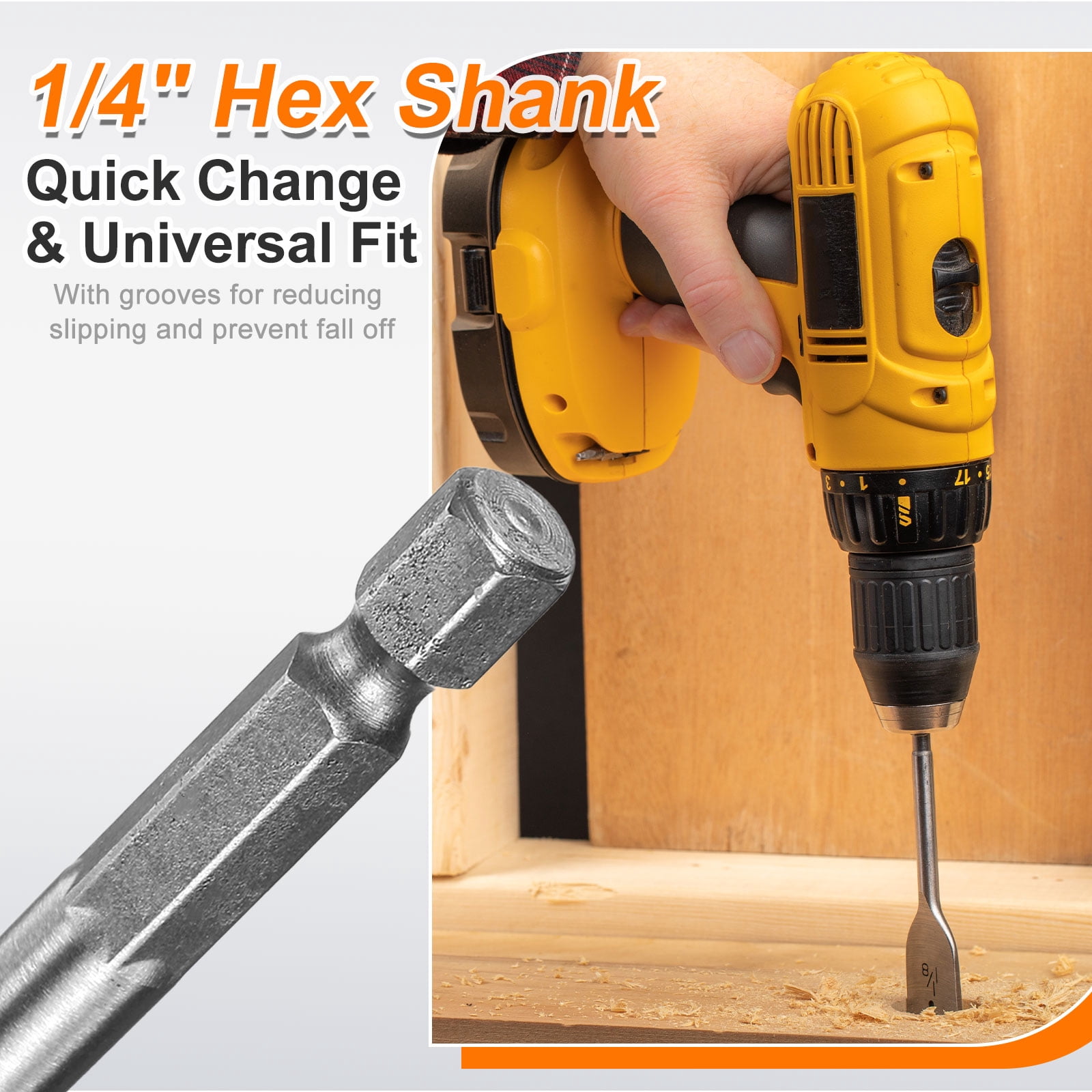 Uxcell 9Pcs Spade Drill Bit Paddle Set with Quick Change 1/4 Inch Hex Shank Silver Tone