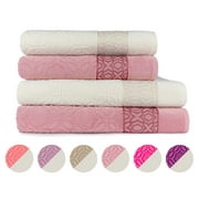 Concetti Di-Lusso Nurpak Adriana VIP Jacquard Woven Cotton Towel Set - Set of 4 in Gift Box (CreamDeseret/Rose)