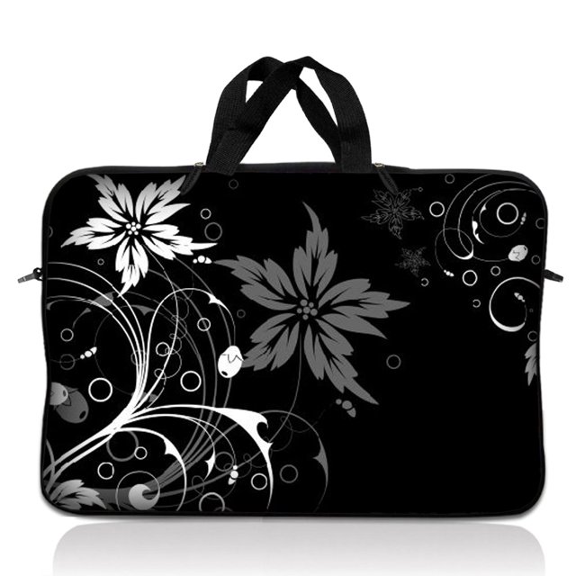 LSS Laptop Sleeve Bag 10.2 Inch Black White Flower Neoprene Case