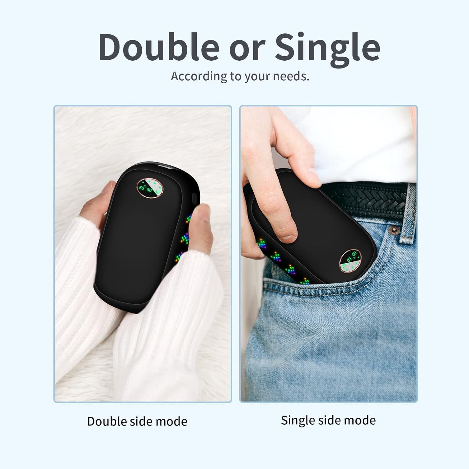 Hand Warmers Rechargeable 2 Pack, Magnetic Double-Sided Heating Electric Hand Warmers 10000mAh, 3 Heat Levels, Max 140℉, Ideal Men Gift for Golf/Hunting/Camping/Fishing