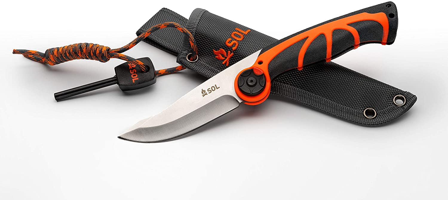 Adventure Medical Stoke Pivot Knife and Saw Black/Orange TPR Handle 420  Plain Edge AD01401018