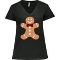thumbnail image 3 of Inktastic Cute Gingerbread Man with Red Plaid Bowtie Women's Plus Size V-Neck T-Shirt, 3 of 5