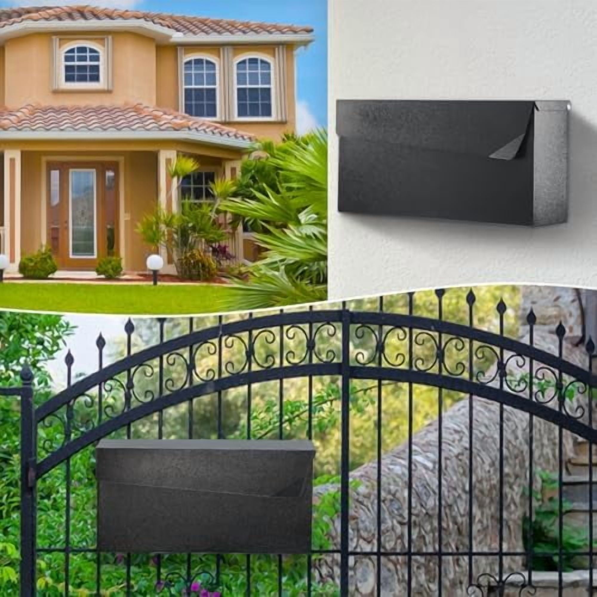 Wall-Mount Mailbox, Large Capacity Mail Box, Mailboxes for Outside, Galvanized Steel Rust-Proof Metal Post Box, 14.56" x7" x4.13" Black