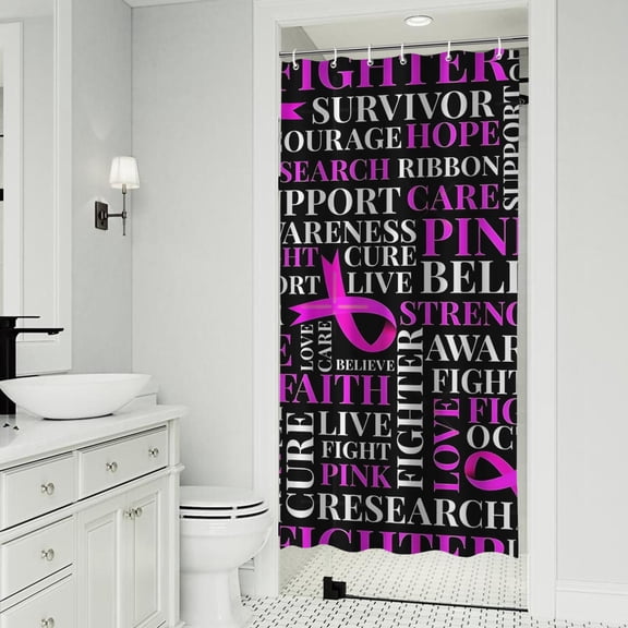 Breast Cancer Shower Curtain 36"x72" ,Bathroom Decorative Shower Curtains Set with 12 Hooks,Modern Waterproof Washable Shower Curtain