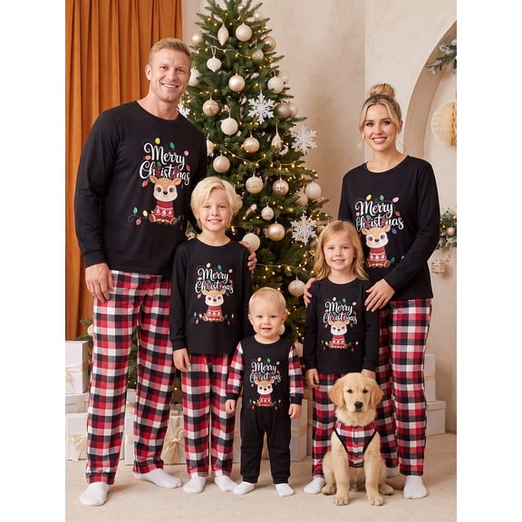 Nibbcoa Christmas Matching Family Pajamas Set Long Sleeve Tops with Plaid Pants winter Sleepwear