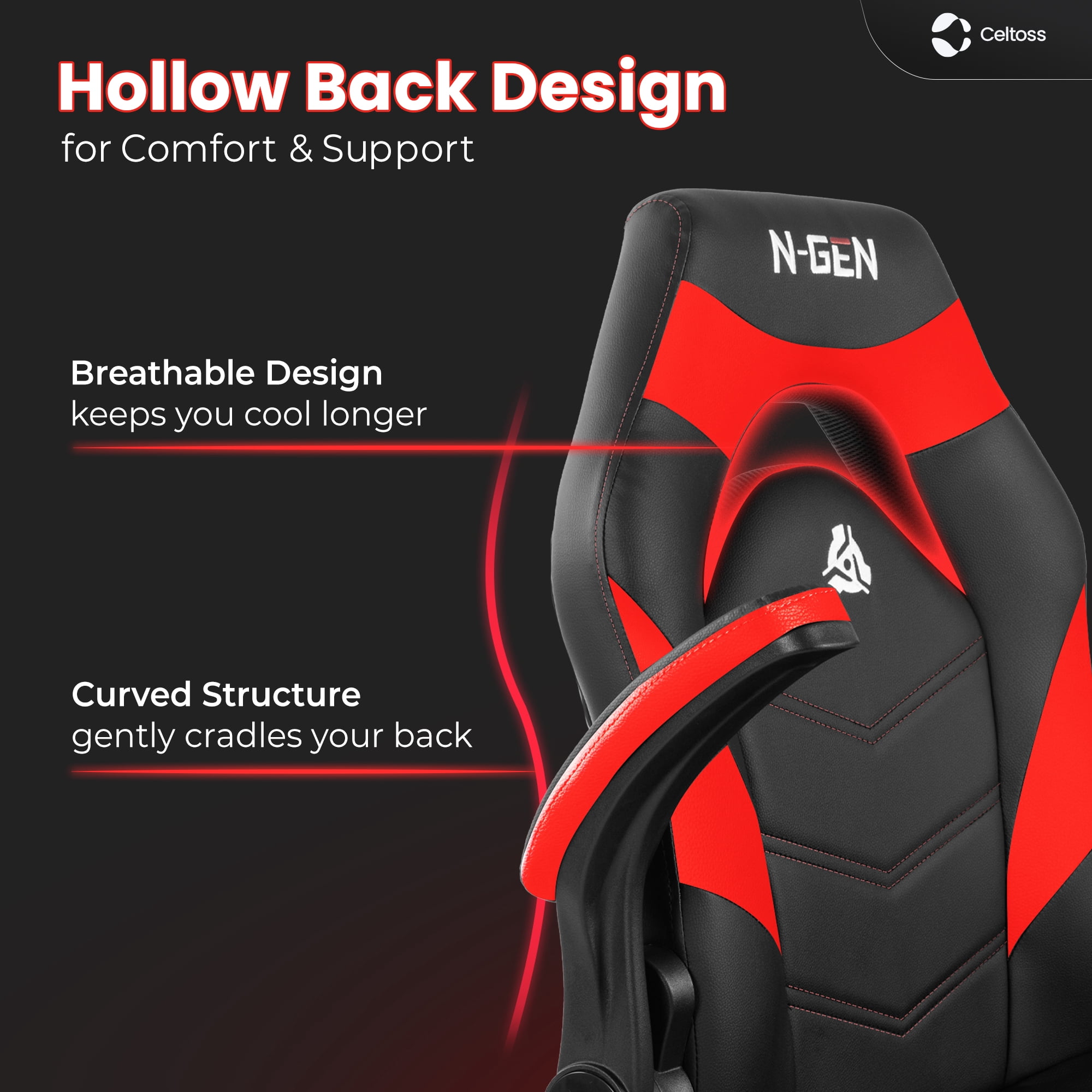 CELTOSS  Red Gaming Chair, Flip-up Armrest Computer Chair Ergonomic Office Chair PU Leather Desk Chair Executive Adjustable Swivel Task Chair