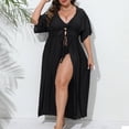 thumbnail image 2 of JIAYUE Women's Swimwear Cover-Ups Half Sleeve V Neck Hollow Lace Up Plus Size Pleated Solid Color Ankle Length Bathing Suit Cover Up Dresses, 2 of 6