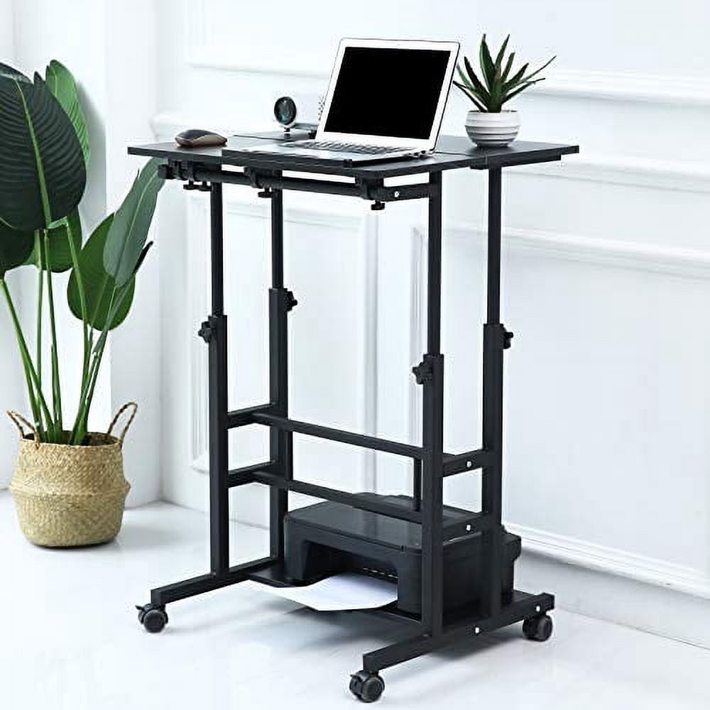 UNICOO® Portable Standing Desk on Wheels, Height Adjustable Mobile Standing Desk, Versatile Standing Portable Desk for Home Office, Rolling Sit-Stand Workstation, Ergonomic Design (U101-Black)