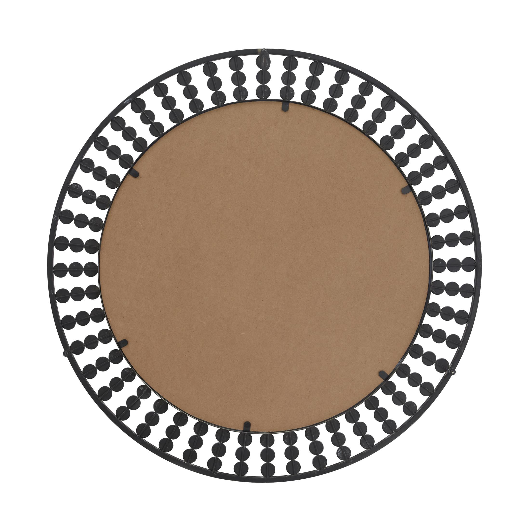 DecMode 31" x 31" Black Wall Mirror with Brown Beaded Wood Details