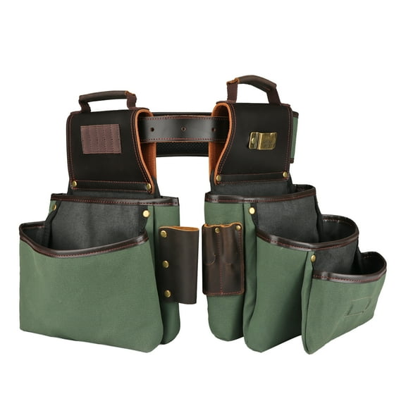 TOURBON Canvas Tool Bag with Adjustable Belt Detachable Pockets for Carpenter Electrician Framer