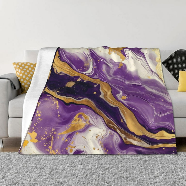 Throw Blanket for Couch Purple Gold Marble Swirls Super Soft