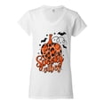 thumbnail image 2 of Wild Bobby Spooky Vibes Pumpkin Skulls Bats Stars with Orange and Black Halloween Women Standard V-Neck Tee, White, Large, 2 of 6